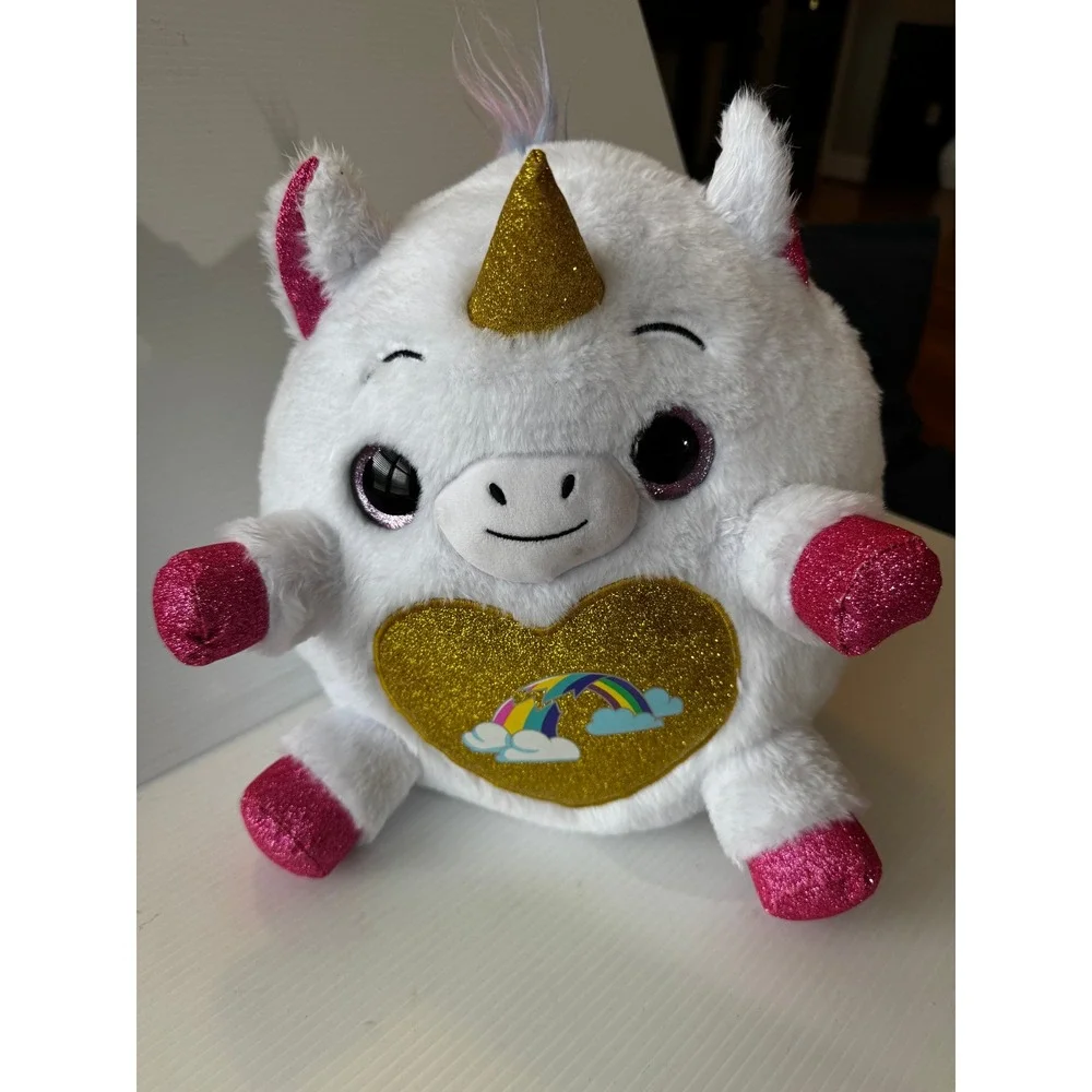 Zuru Rainbocorns White Unicorn Plush Gold Glitter Heart Rainbow 10 Inch Toy